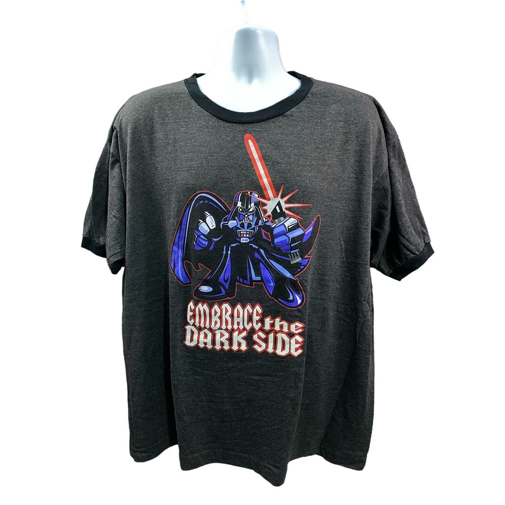 Darth Vader Embrace the Dark Side STAR WARS Gray Black Ringer T-shirt Men's XL